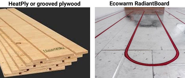 Ecowarm RadiantBoard compared to HeatPly and Warmboard grooved radiant panels